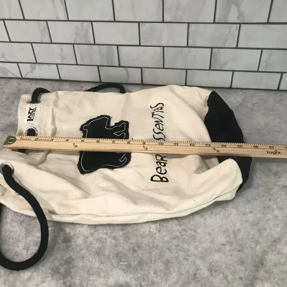 Lazy One Bear Essentials Canvas Drawstring‎ Backpack Bag Natural Black Tote